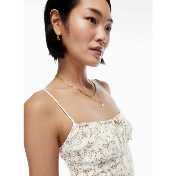 WILFRED Aritzia Bellow Printed Ruched-Bodice Mini Dress Sz 2 Pastel Sage Green - Picture 2 of 9